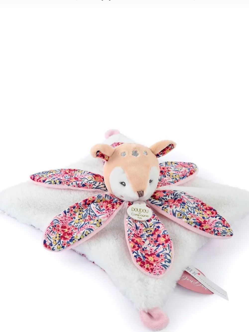 Dou Dou Et Compagnie Pink Floral Fawn Lovey Comfort Blanket Stuffy